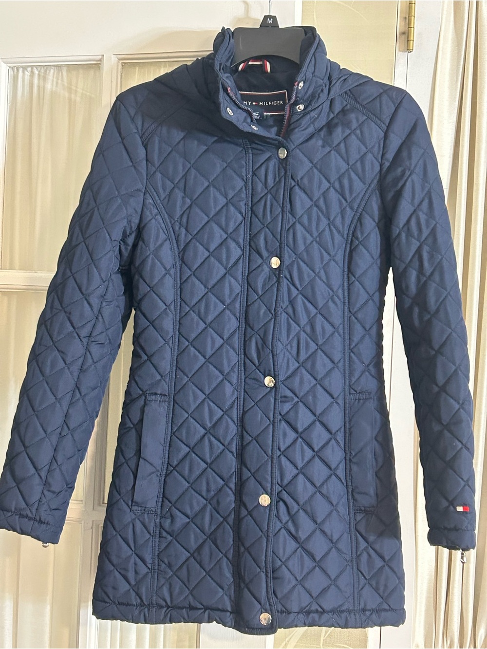 Tommy Hilfiger — Women’s Navy Diamond-Quilted Mid-Length Puffer Coat